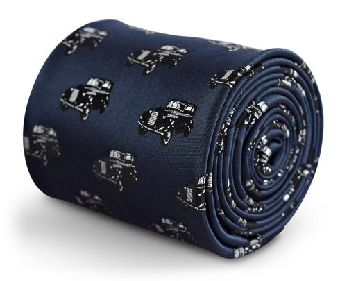 navy blue tie with classic car design