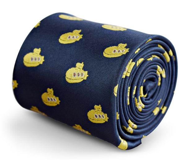 navy tie with yellow submarine design