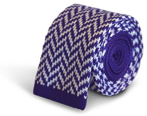 cadbury purple and white herringbone knitted tie