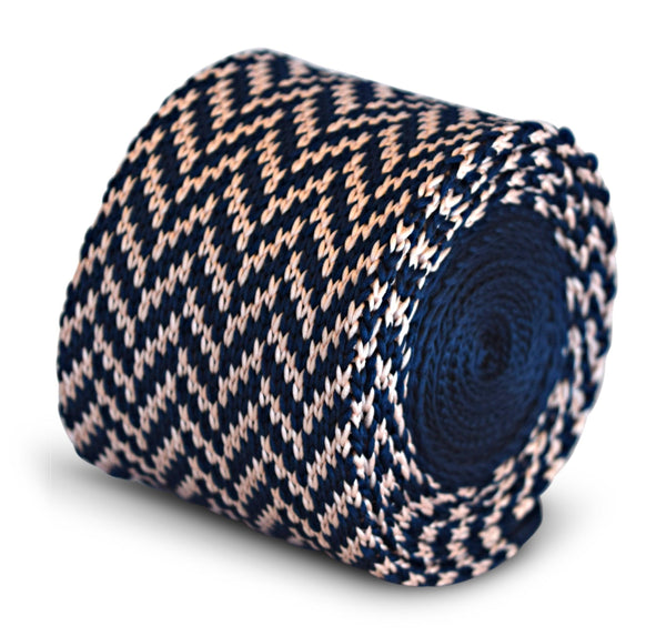 navy blue and pink herringbone knitted tie