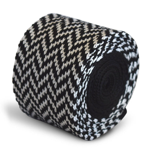 black and white herringbone knitted tie