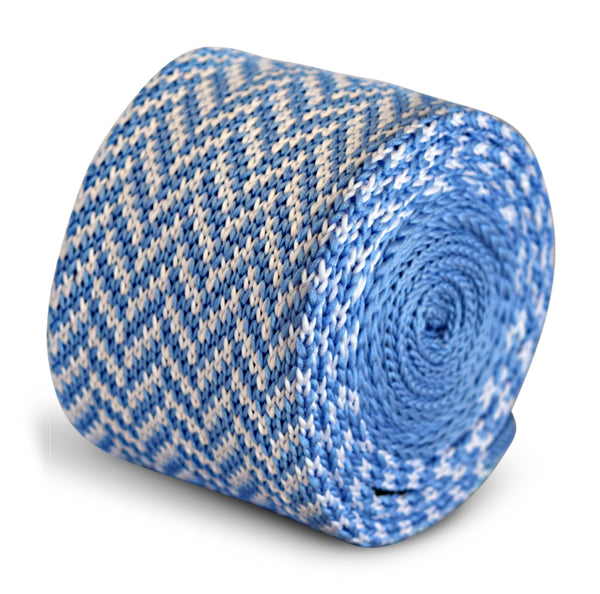 light blue and white herringbone knitted tie