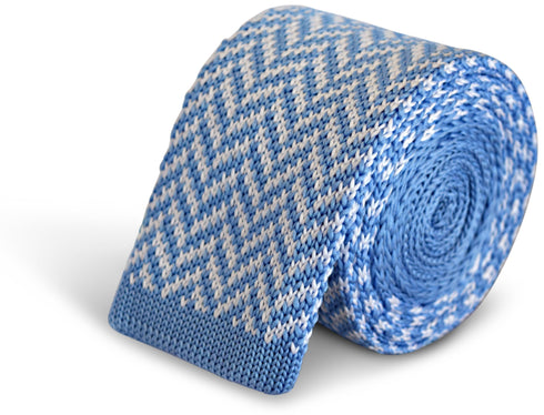 light blue and white herringbone knitted tie