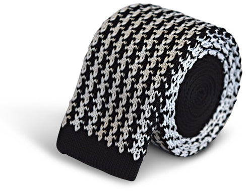 black and white dogstooth knitted tie