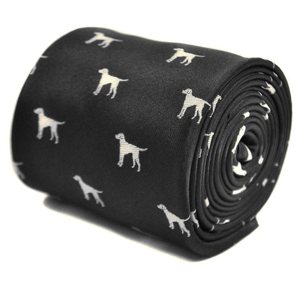 black tie with white dog silhouette design