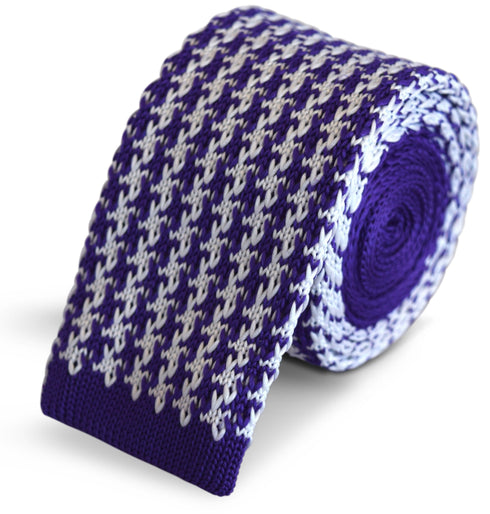 purple and white dogstooth knitted tie