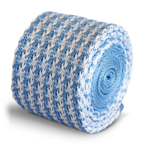 light blue and white dogstooth knitted tie