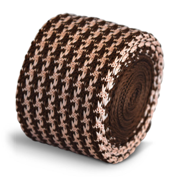 chocolate brown and pale blush pink dogstooth knitted tie
