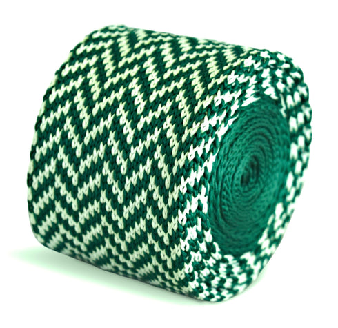 green and white herringbone knitted tie