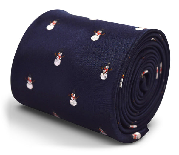 navy christmas tie with snowman design
