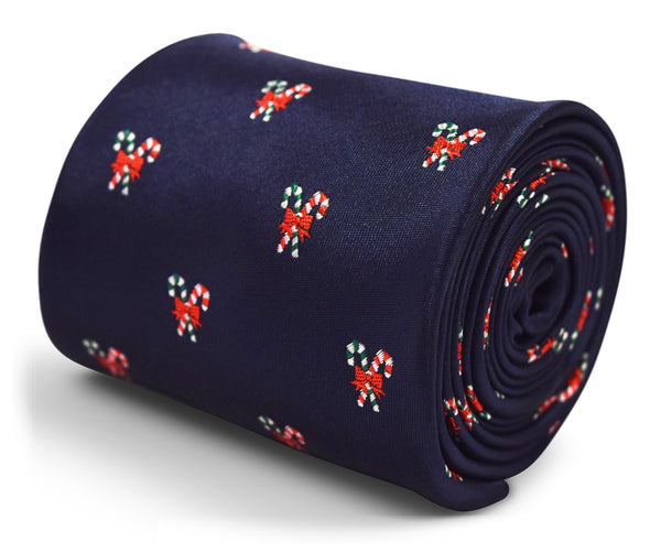 navy christmas tie with candycane design
