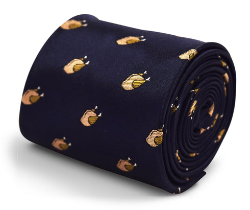 navy christmas tie with turkey design