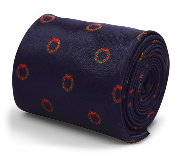navy christmas tie with wreath design