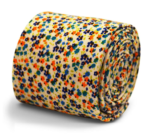 blue and orange ditsy floral design 100% cotton tie