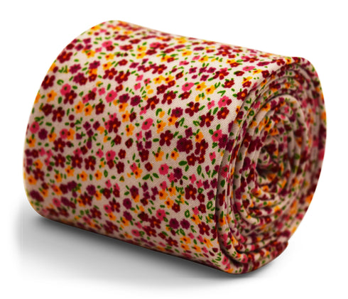 pink and orange ditsy floral design 100% cotton tie