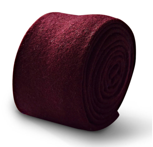 Extra long plain maroon slim wool tie