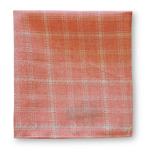 peach pale orange and white check pocket square