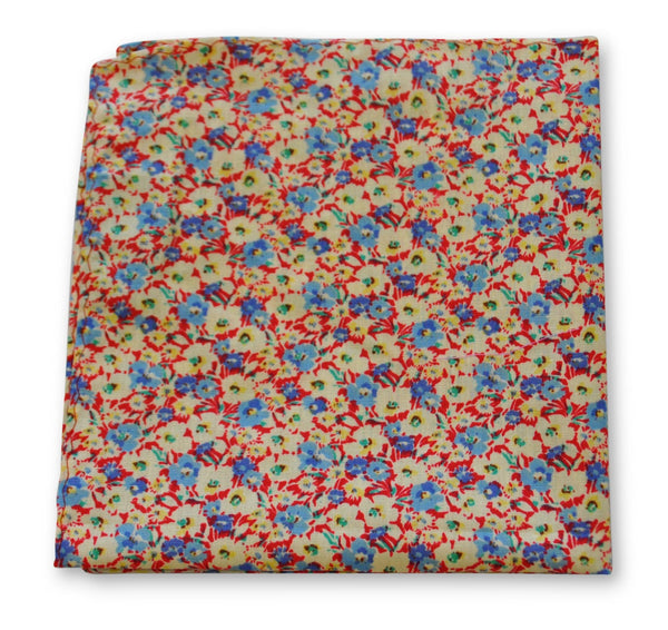 red and light blue floral pocket square