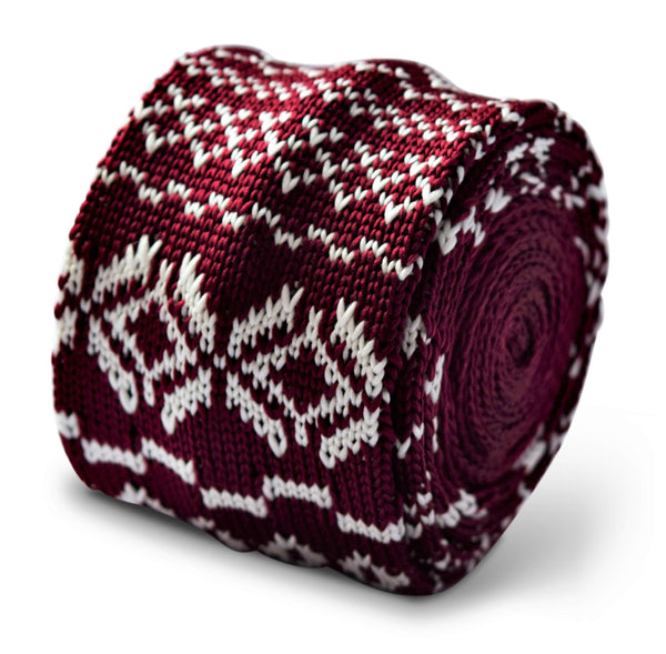 maroon with christmas jumper design knitted skinny tie