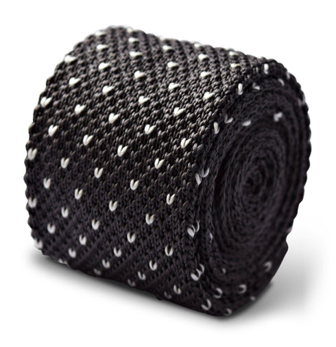 grey skinny knitted tie with white pin spots