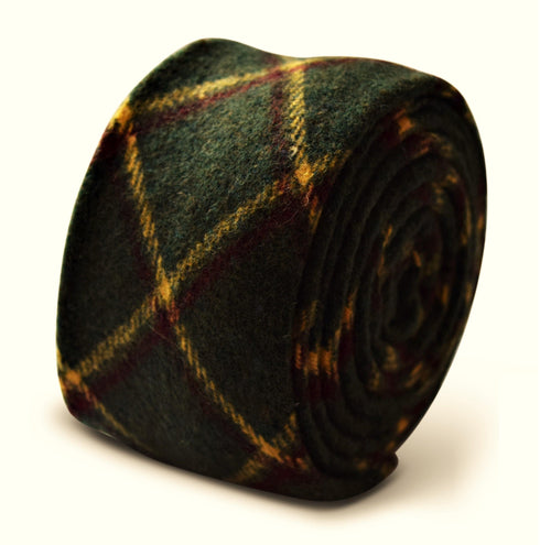 dark bottle green checked slim wool tie