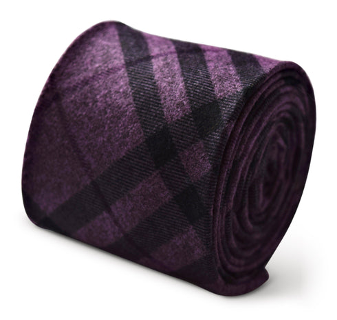 purple and black checked slim wool tie