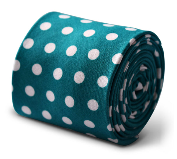 teal dark turquoise green and white polka spot cotton tie