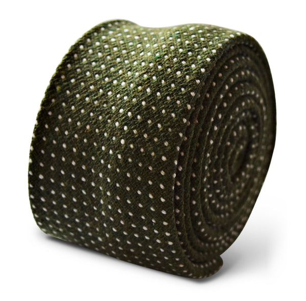 dark bottle green and white pin spot slim wool tie