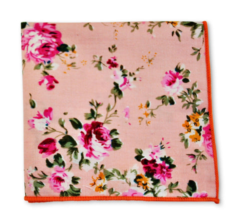 pink rose floral cotton pocket square