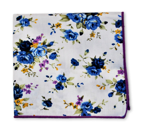 Blue Rose Floral Cotton Pocket Square