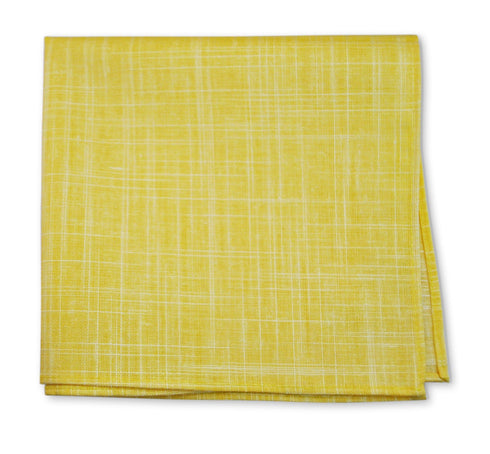 Yellow Check Linen Pocket Square