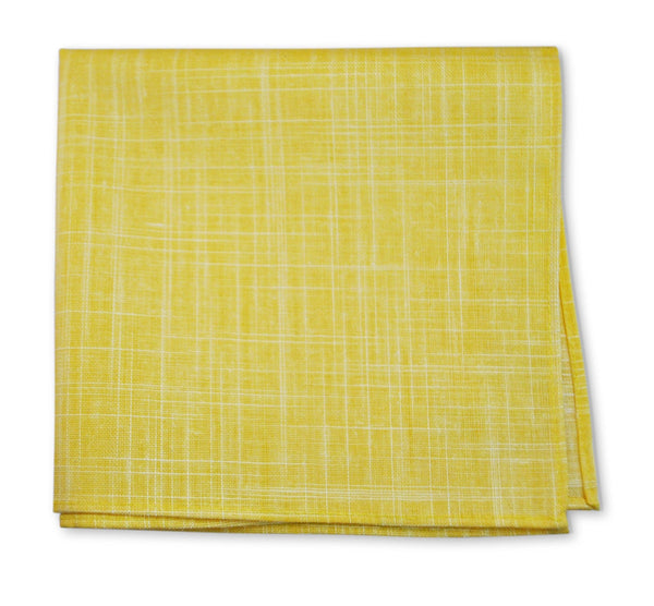 Yellow Check Linen Pocket Square