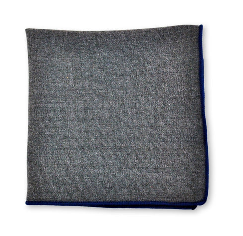 Charcoal Cotton Pocket Square with Navy Edging