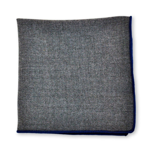Charcoal Cotton Pocket Square with Navy Edging