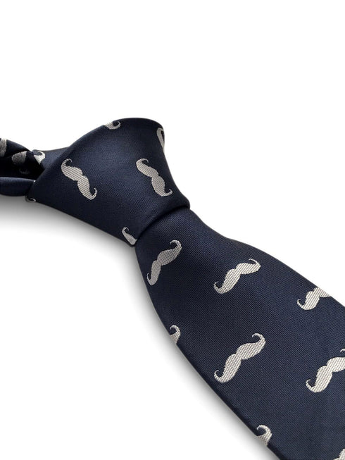 navy tie with moustache design