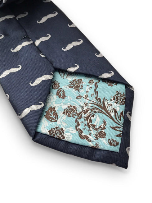 navy tie with moustache design
