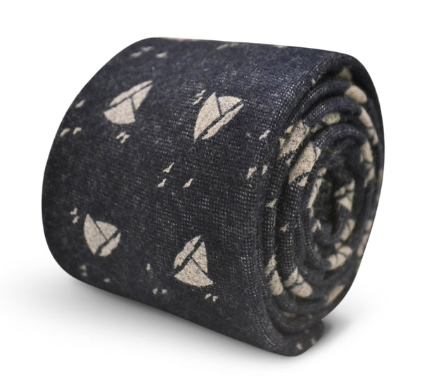 navy blue with nautical boat design cotton tie