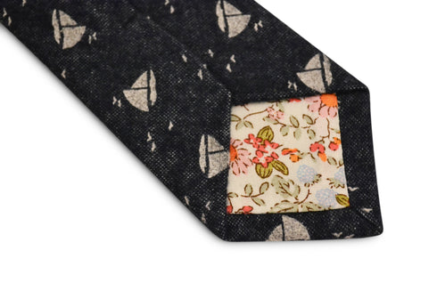 navy blue with nautical boat design cotton tie