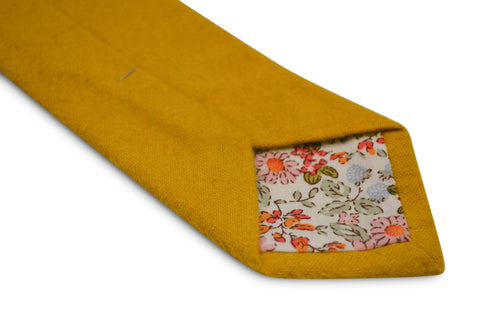 plain mustard yellow gold slim wool tie