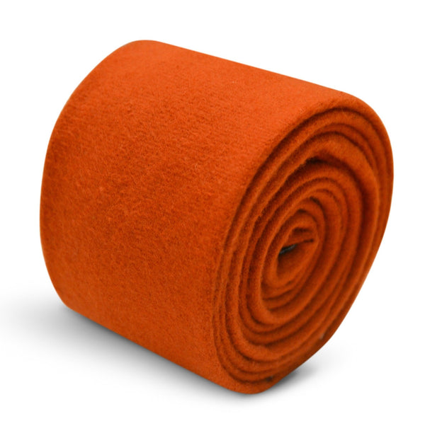 plain burnt orange slim wool tie