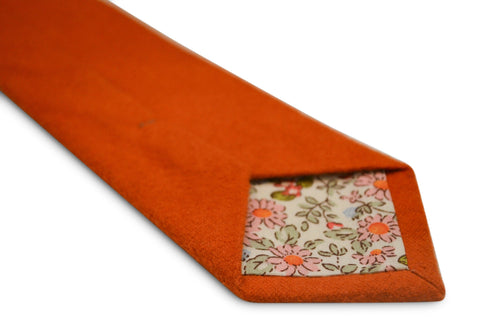 plain burnt orange slim wool tie