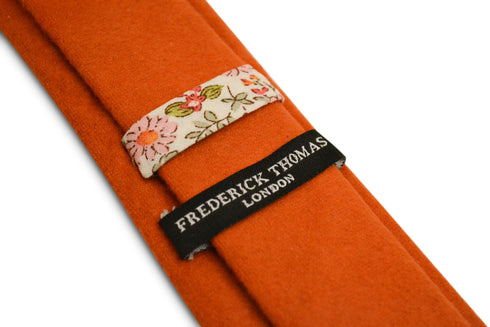 plain burnt orange slim wool tie