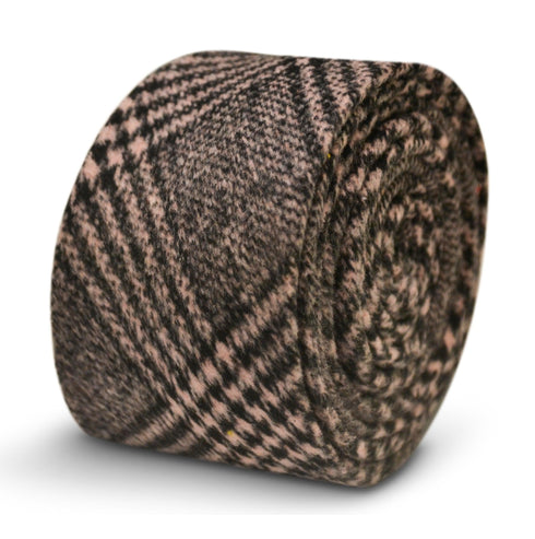 pink and black check velvet feel slim wool tie