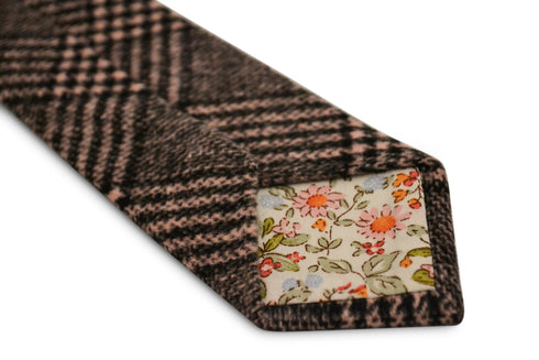 pink and black check velvet feel slim wool tie