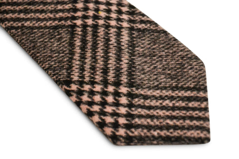 pink and black check velvet feel slim wool tie