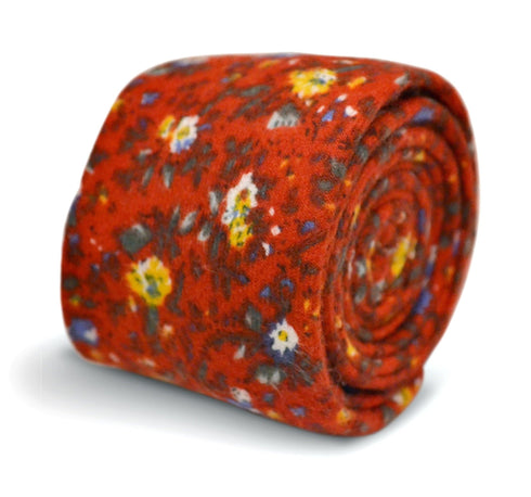 red floral slim wool tie