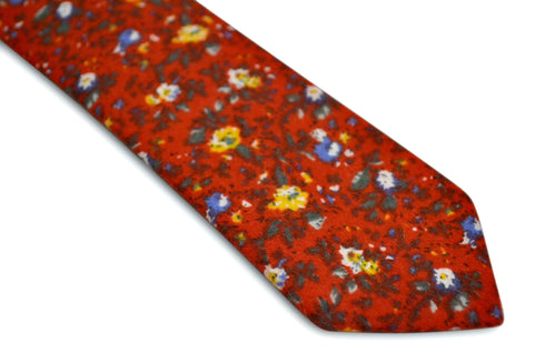 red floral slim wool tie