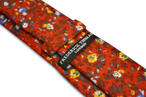 red floral slim wool tie