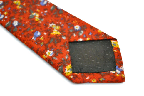 red floral slim wool tie