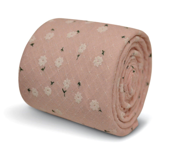 pale baby blush pink with white daisy design cotton tie